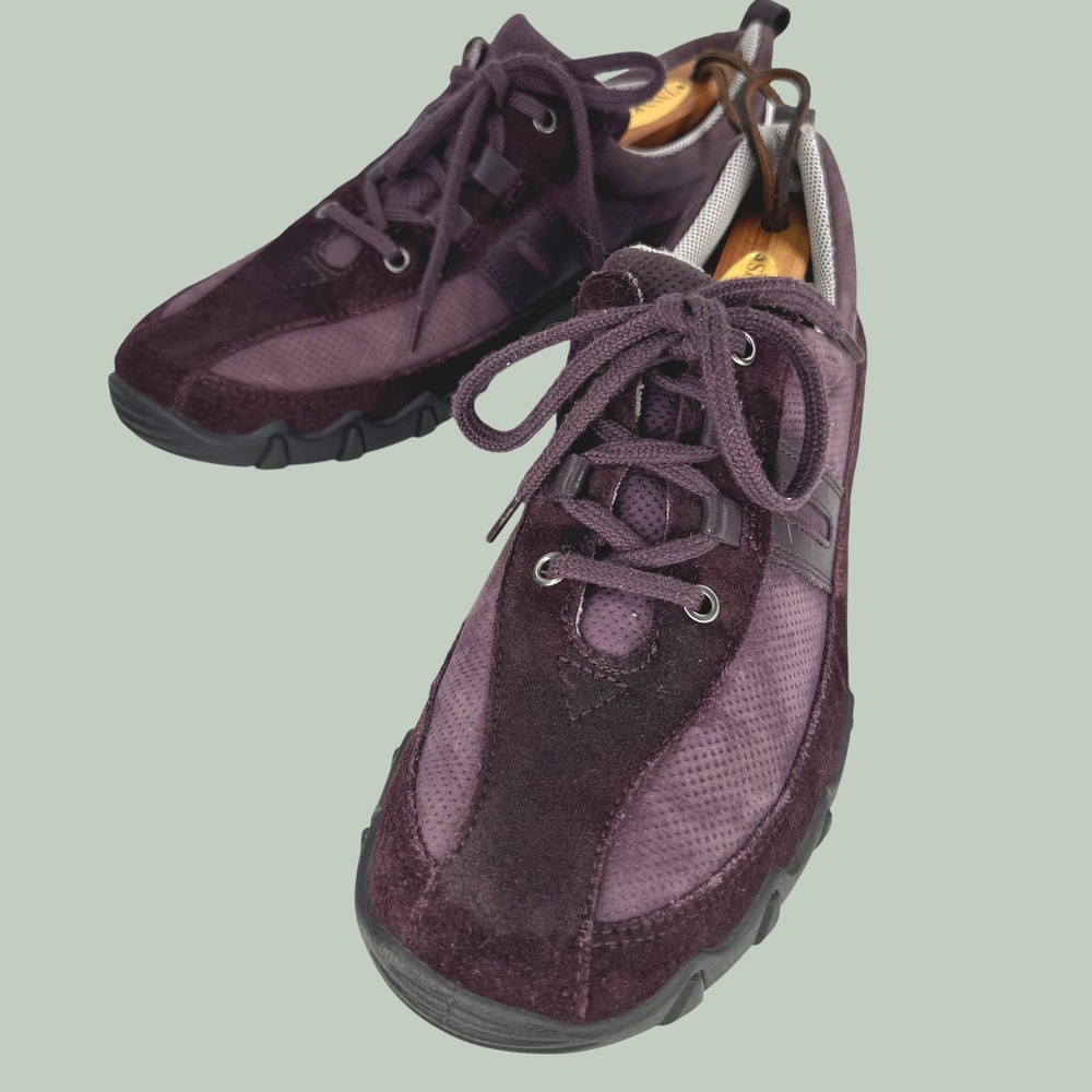 Hotter Leanne Women 7.5 Suede Leather Walking Shoes Comfort Trainers Burgundy‎